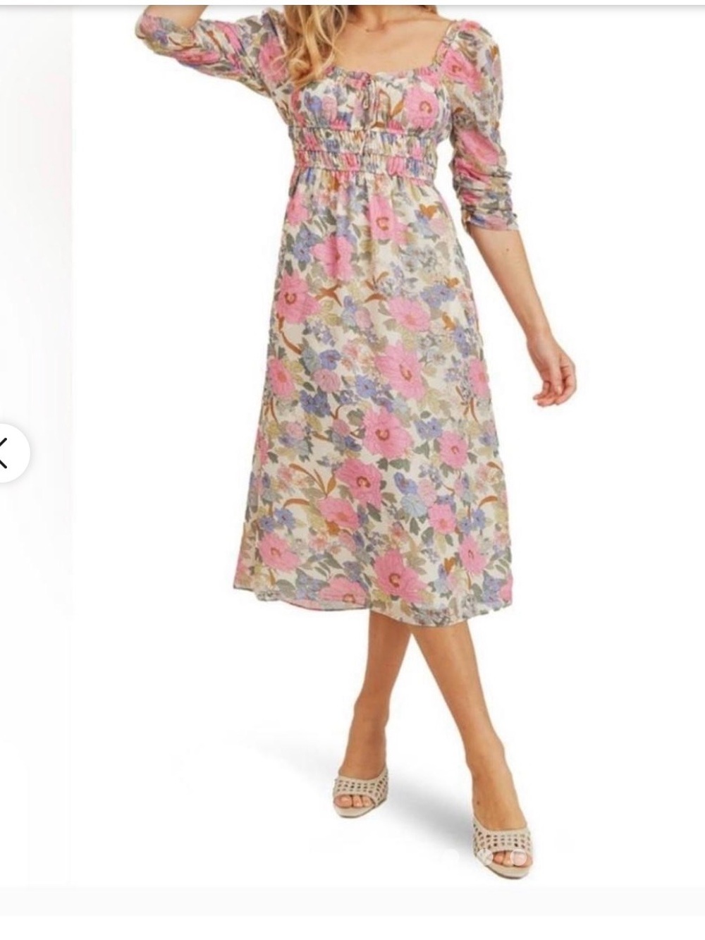 Lush Floral Midi Dress in Pink, Blue, Cream
